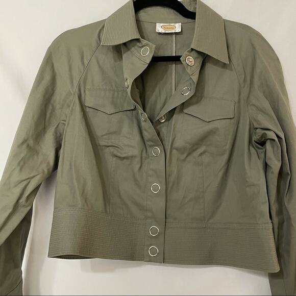 Talbots Army Green Cropped Fit Lightweight Jacket Womens S Petite L Casual Snap - Picture 2 of 8